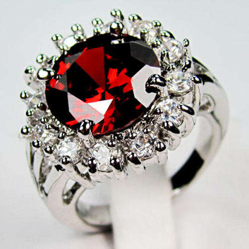 Ladies Stunning 10KT White Gold Filled Ring with Ruby Stone